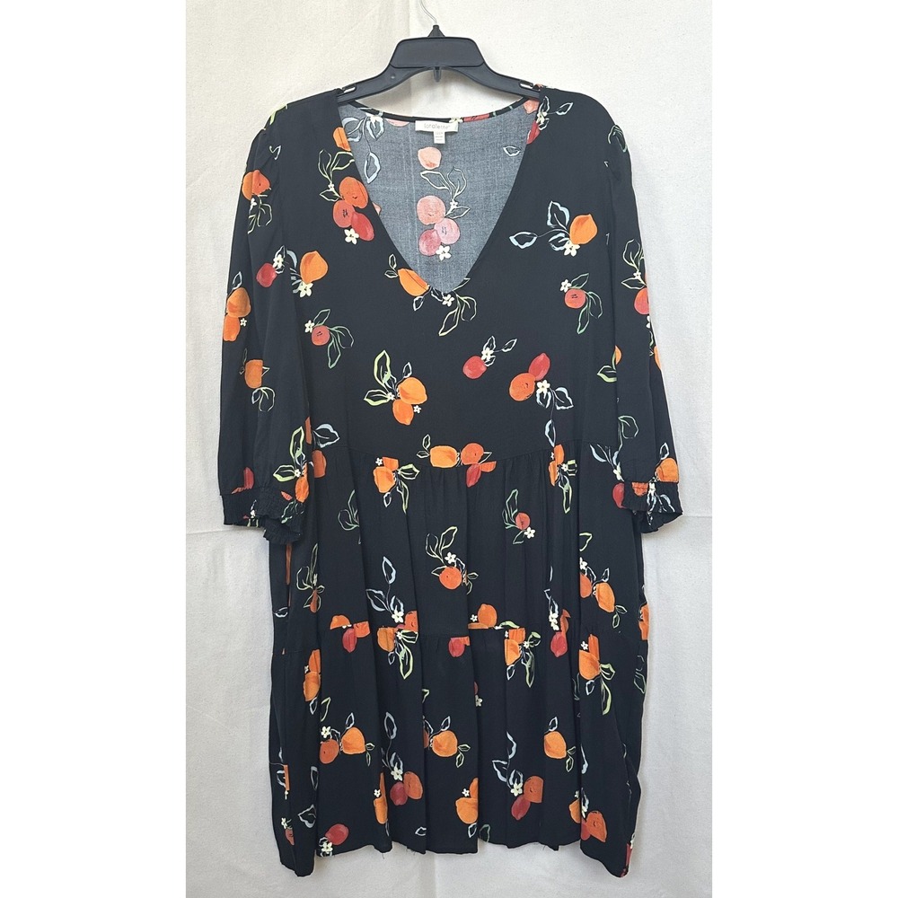 Loralette Casual Resort Plus Sz.‎ 22/24 Tiered Black Citrus Floral Dress V-Neck